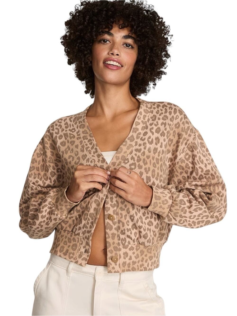 PINK Campus Fleece Cropped Cardigan Victoria’s Secret Leopard Print Large
